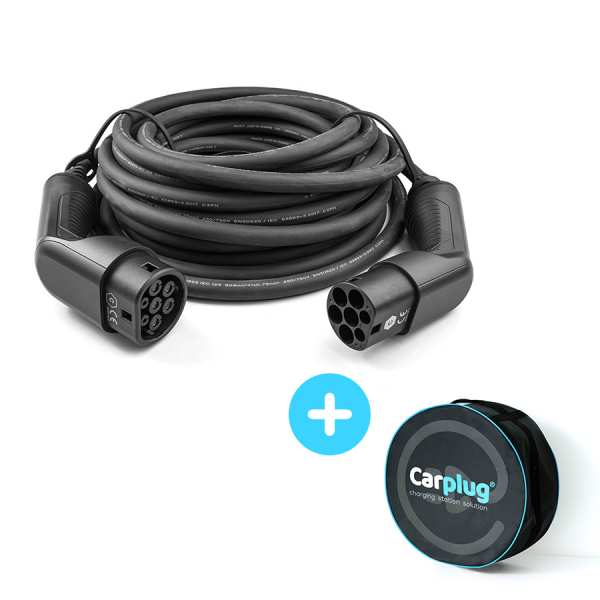 Carplug Elektroauto-Ladekabel – schwarz – Typ 2–Typ 2 – 7m – 32 A – 22 kW + Tasche